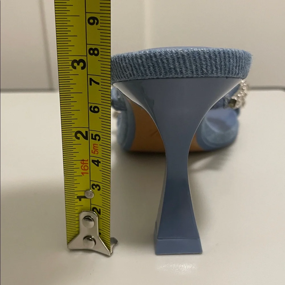 ZARA Light Blue Denim Rhinestone Heeled Sandals EU 35 - Picture 8 of 9